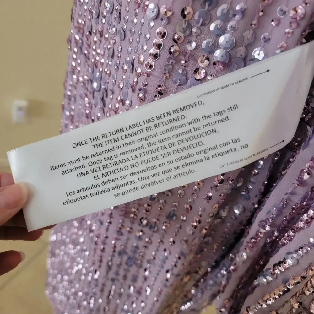 Mac Duggal 107641 Lavender Purple Sequin V Neck Long Sleeve Midi Dress 2 - Picture 12 of 13